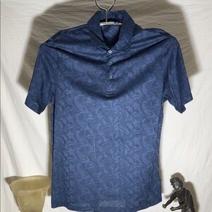 Bugatchi Navy Paisley Short Sleeve Polo